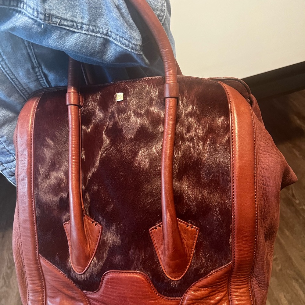 Vince Camuto Brown and Red Leather Tote